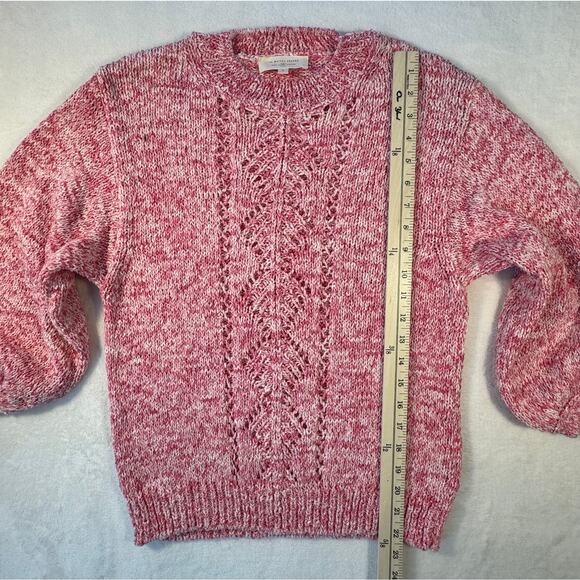 Sezane Rosita Balloon Sleeve Jumper Knit Sweater Pink Red White Small - Picture 9 of 10